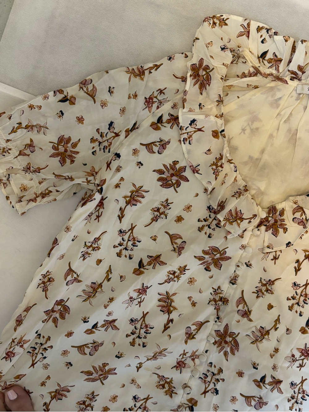 Madewell Cream Floral Midi Dress with Mustard & Pink Accents